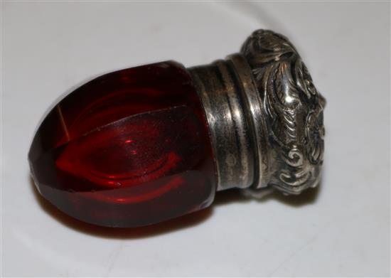 Victorian silver mounted red glass scent bottle